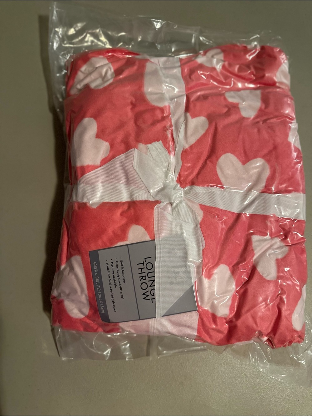 NIP Plush Heart Throw PINK and WHITE Oversized 60x70"